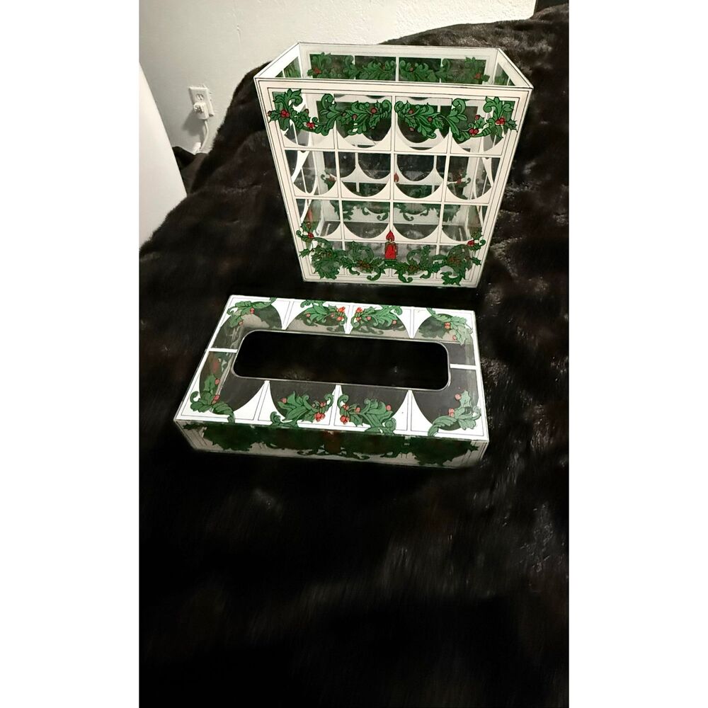 Christmas mistletoe holly berry trash can and tissue box holder